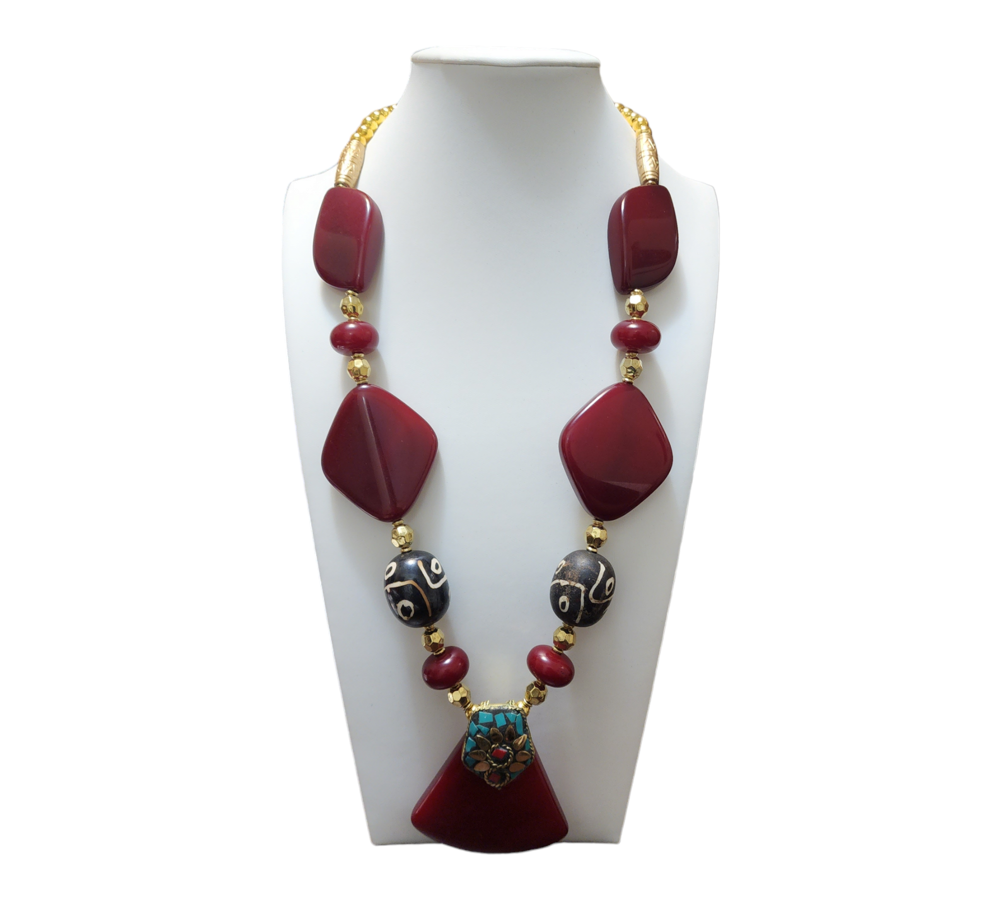 Gold Burgandy Necklace