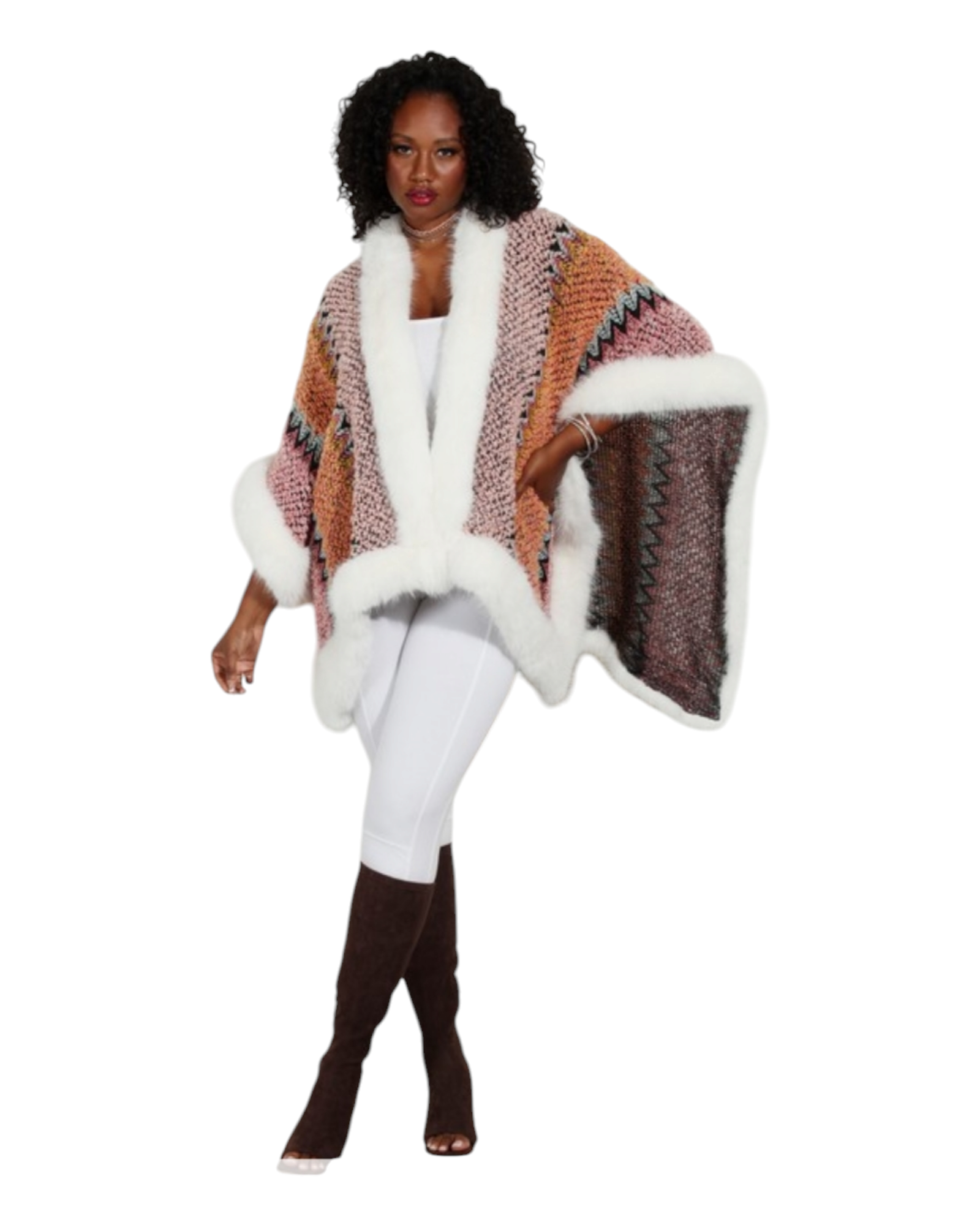 Faux Fur Print Cape