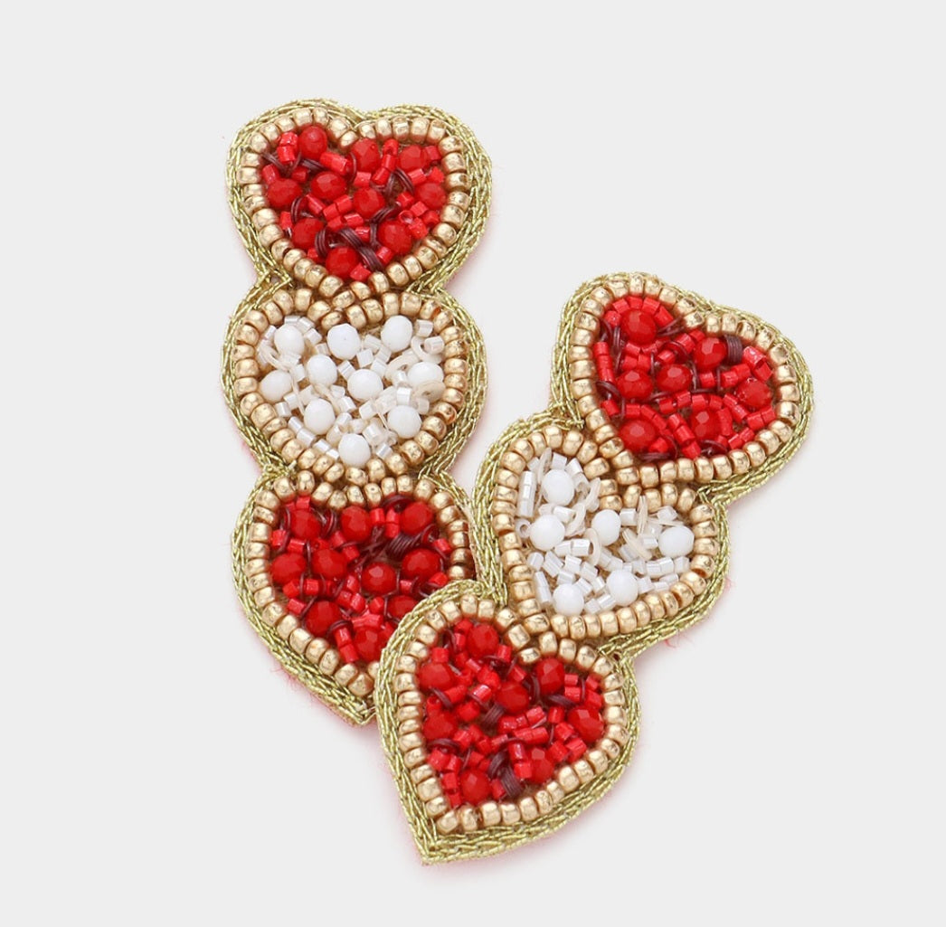 Triple Beaded Heart Earrings