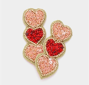 Triple Beaded Heart Earrings