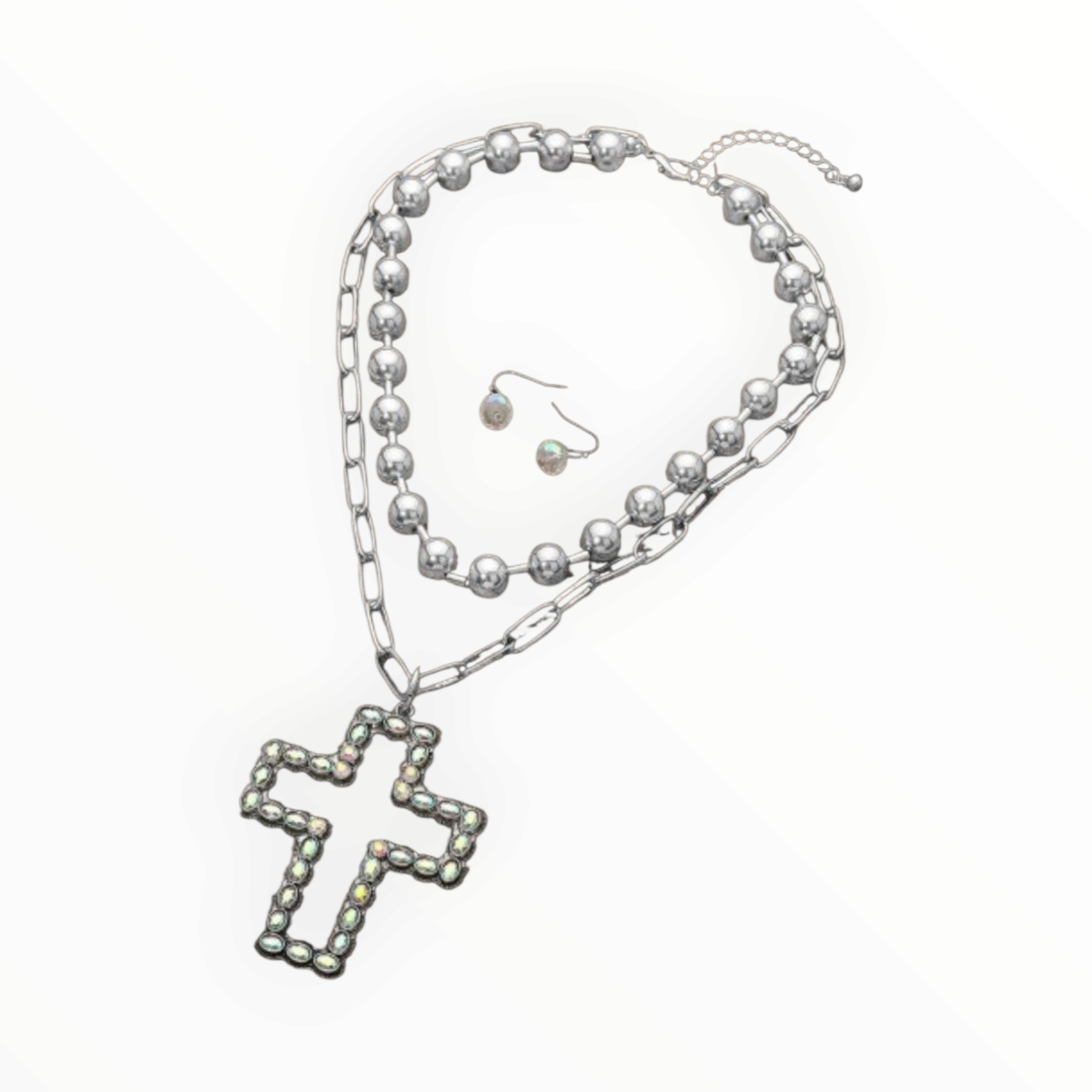 Stone Cross Necklace Set