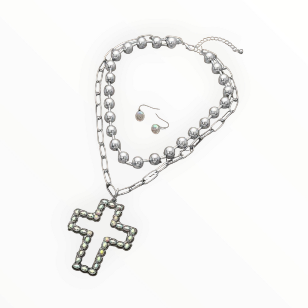 Stone Cross Necklace Set