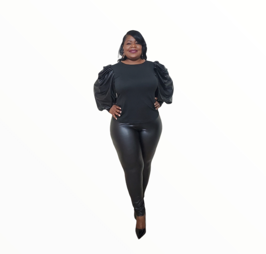 black fitted high waist faux leggings angeliques collectons plus size