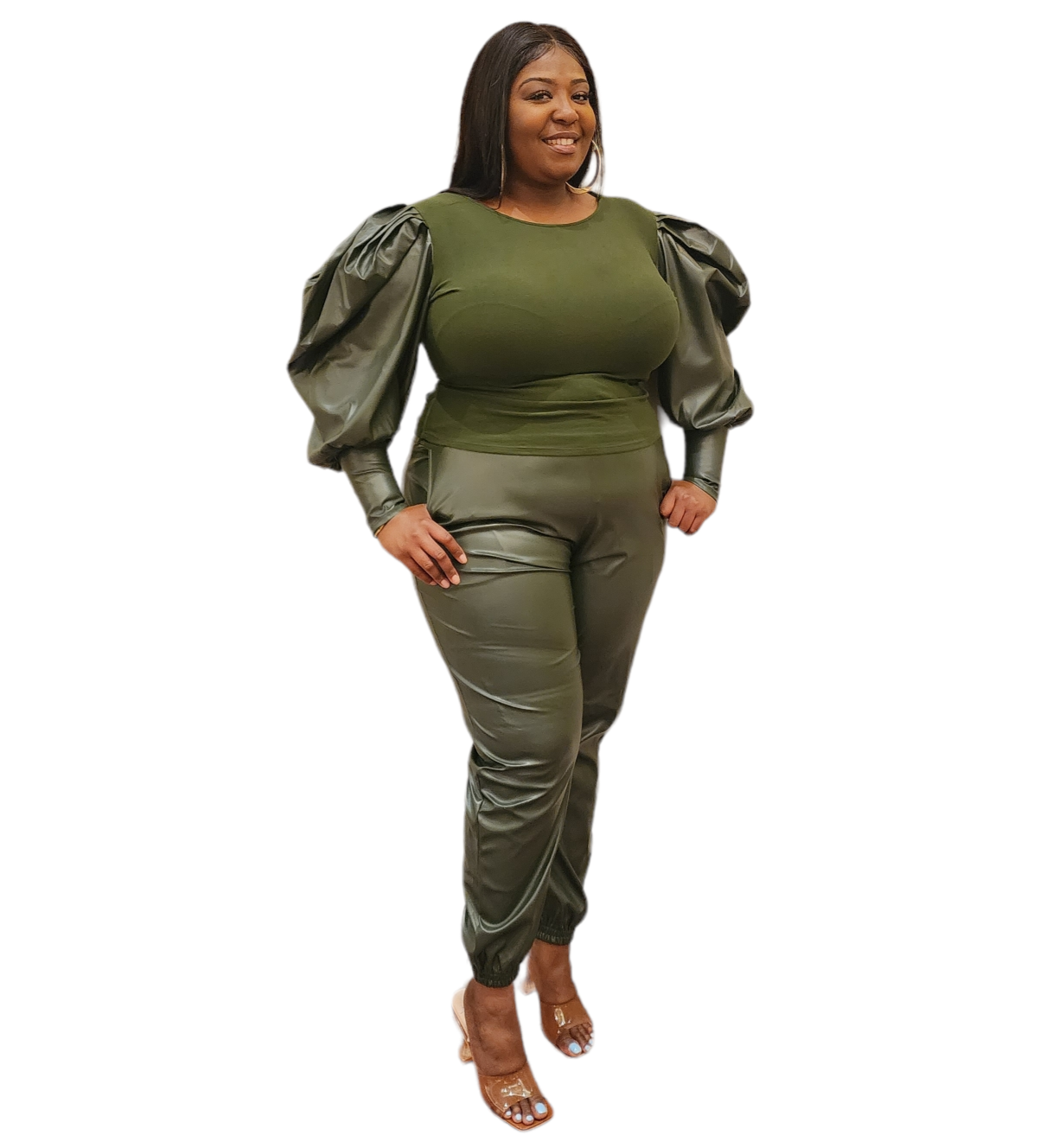 Olive Green Faux Leather Top