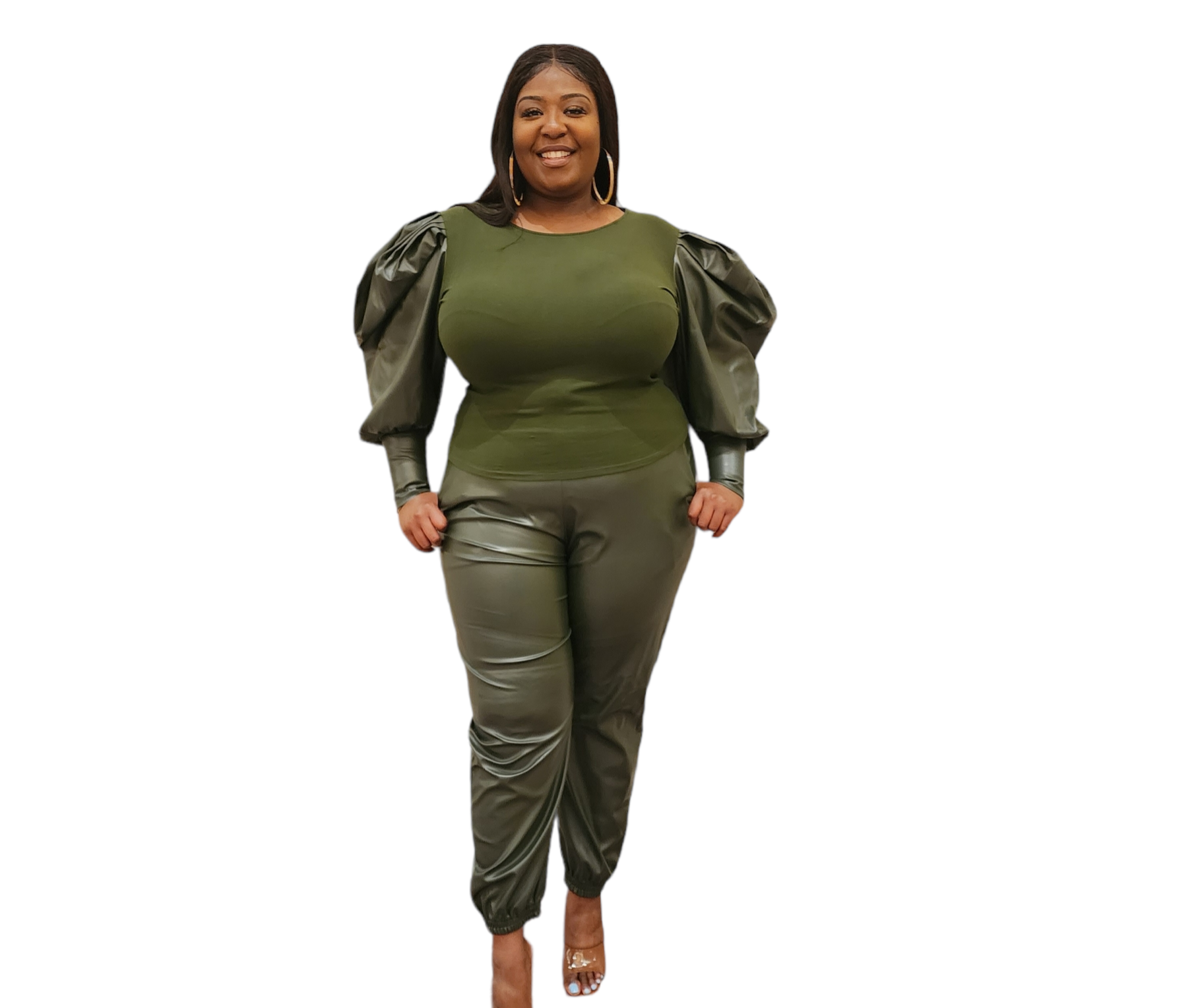 Green leather discount joggers